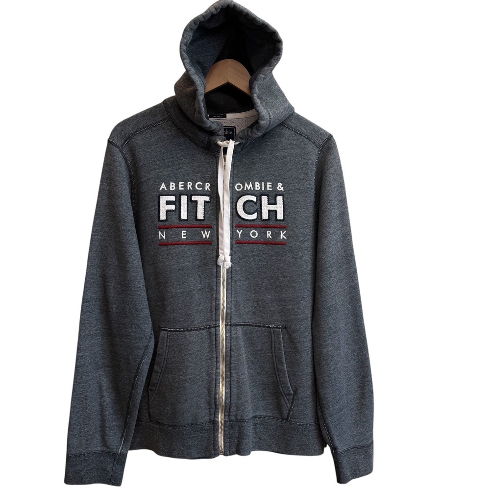 Abercrombie & Fitch Mens Muscle Zip Up Gray New York 70%‎ Cotton Hoodie XL #150